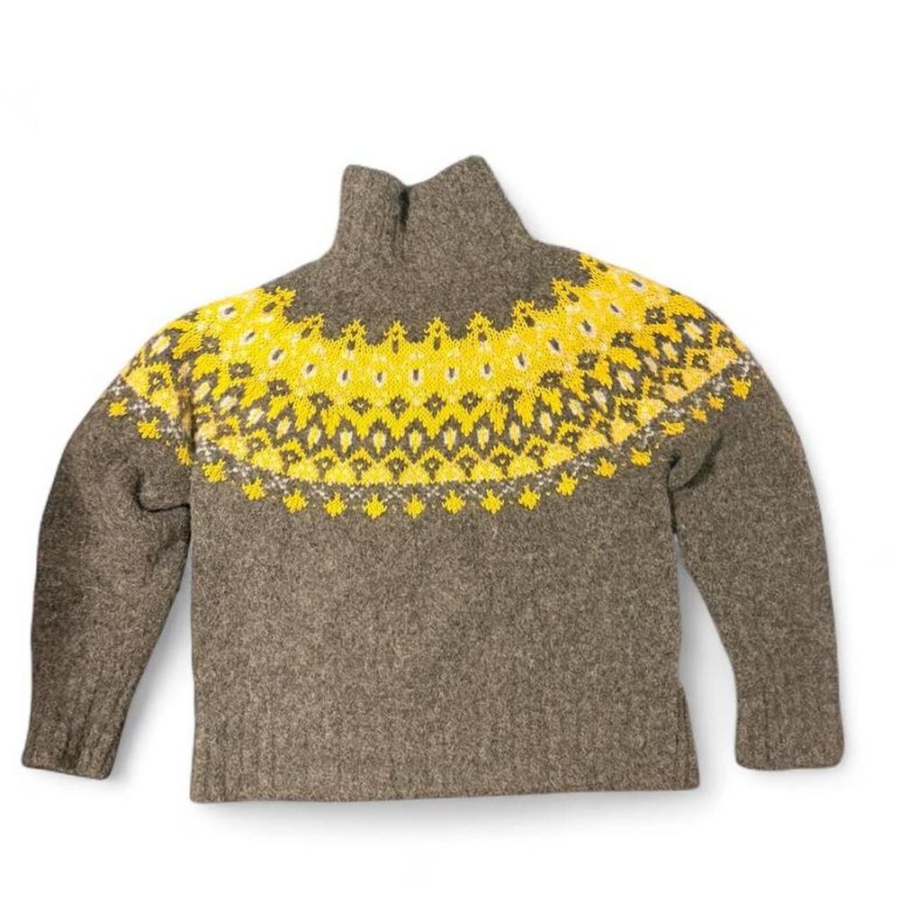 Banana Republic Alpaca Wool Fair Isle Funnel Neck Sweater Large Gray Gold - Picture 2 of 6